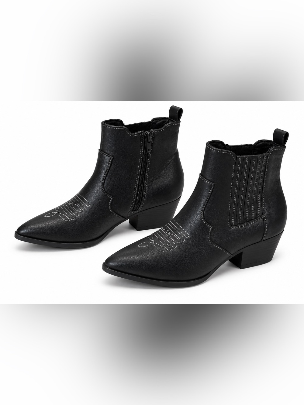 Sun Stone Grangerr Black Western Ankle Boots Womens 6.5 M Pointed Toe Booties NW